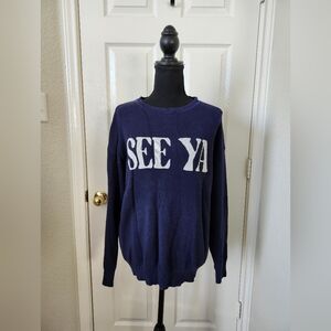 Women's Navy Blue Sweater with 'SEE YA' Print
